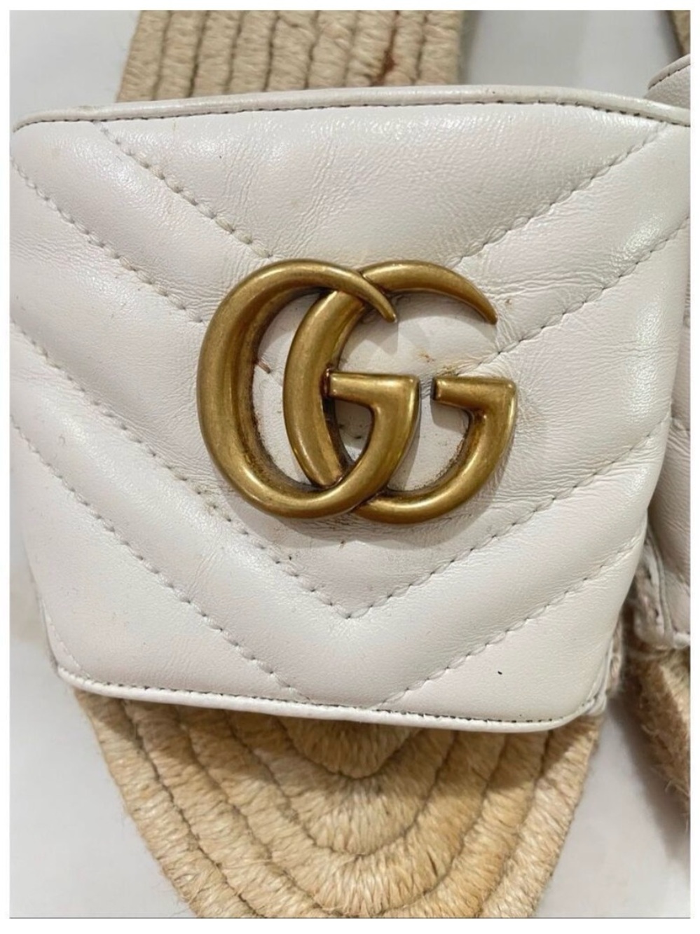 Gucci White GG Marmont Espadrille Slide Sandals Quilted Leather Size 38 - Picture 2 of 11